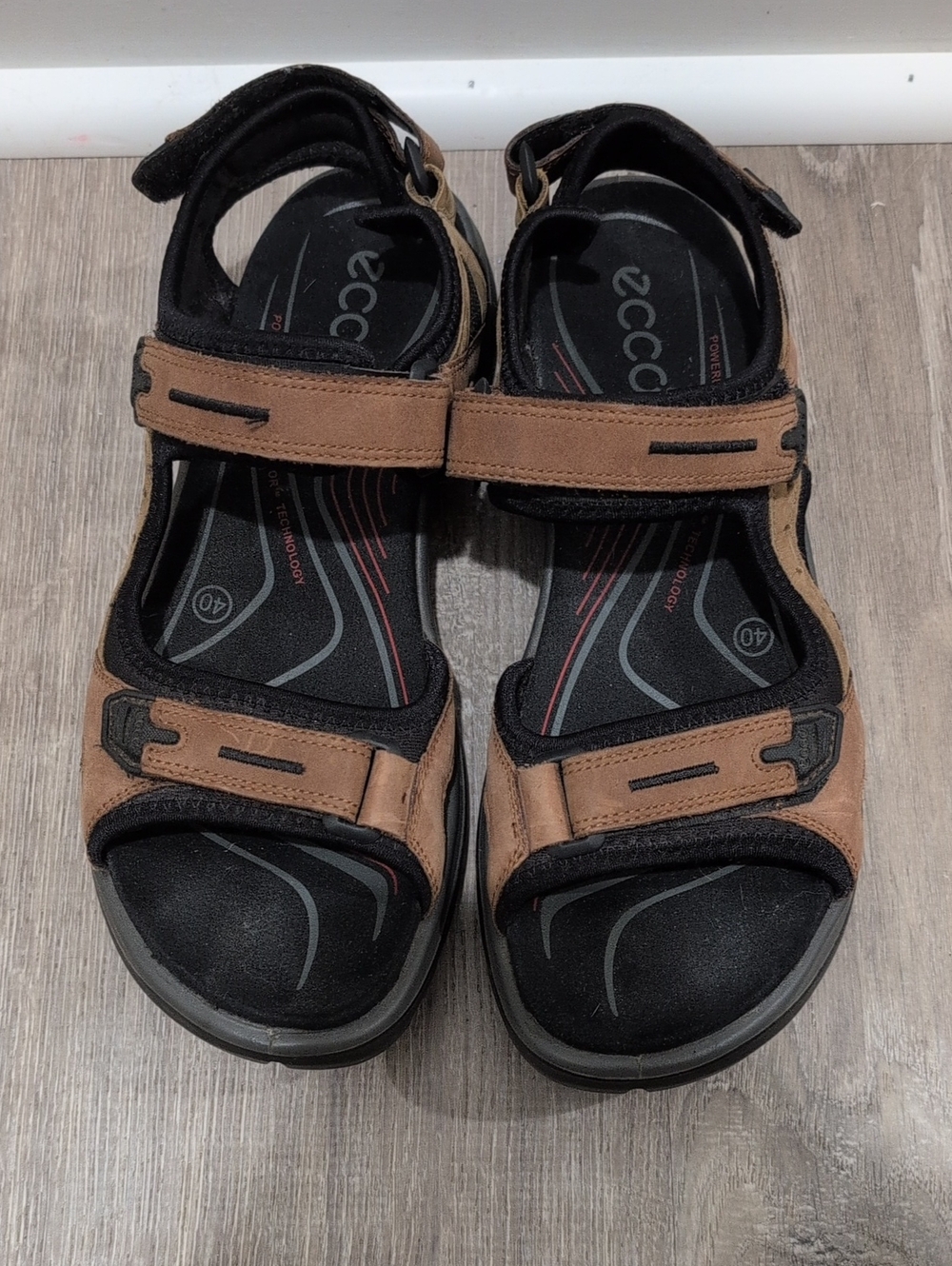 Ecco 40 Tan and Black Adjustable Sandals